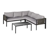 Garden Corner Sofa Outdoor 4pc Light Grey Steel Tempered Glass Cushioned 119.5cm