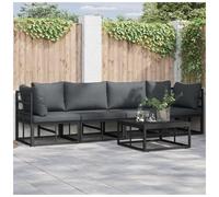 Garden Corner Sofa Set 5pc Black Metal Frame with Removable Polyester Cushions.