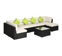 Garden Corner Sofa Set Black Steel Rattan 73x73x65cm 8pc Cushions & Table Plus