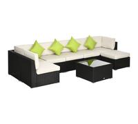 Garden Corner Sofa Set Black Steel Rattan 73x73x65cm 8pc Cushions & Table Plus