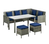 Outsunny 5Pcs Rattan Dining Corner Sofa Set, Garden Furniture Set, Dark Blue