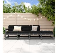 Garden Corner Sofa Set Grey Solid Pinewood 3-Piece Slatted Outdoor 62cm