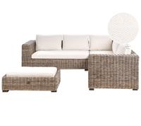 Beliani Garden Corner Sofa With Ottoman 5 Seater Rinella Rattan Grey