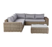 Beliani Garden Corner Sofa With Ottoman 6 Seater Palermo Light Brown Pe Rattan Modular
