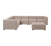 Beliani Garden Corner Sofa With Ottoman 7 Seater Arezzo Right Hand Beige Modular