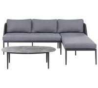 Beliani Garden Corner Sofa With Table 3 Seater Leffe Metal Grey Left Hand