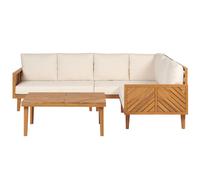 Beliani Baratti 4 Seater Acacia Wood Garden Corner Sofa Set With Coffee Table, Light Beige
