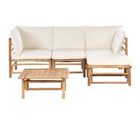 Garden Corner Sofa with Table 4 Seater CERRETO Left Hand Bamboo Wood Off-White