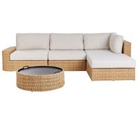 Beliani Garden Corner Sofa With Table 4 Seater Oliveri Pe Rattan Beige Left Hand