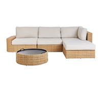 Beliani Garden Corner Sofa With Table 4 Seater Oliveri Pe Rattan Beige Left Hand