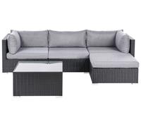 Beliani Garden Corner Sofa With Table 4 Seater Sano Left Hand Black Pe Rattan
