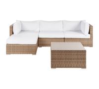 Beliani Garden Corner Sofa With Table 4 Seater Sano Right Hand Modular Pe Rattan Natural, Green