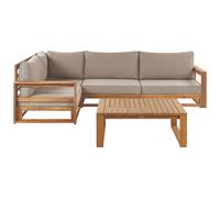 Garden Corner Sofa with Table 4 Seater TIMOR Right Hand Light Brown Certified Acacia Wood Modular