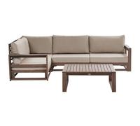 Beliani Garden Corner Sofa With Table 4 Seater Timor Right Hand Modular Certified Acacia Wood Dark Brown