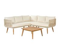 Beliani Garden Corner Sofa With Table 5 Seater Alcamo Left Hand Light Beige Acacia Wood
