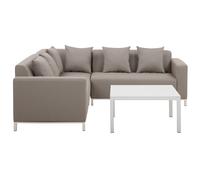 Beliani Garden Corner Sofa With Table 5 Seater Belize Right Hand Modular Beige, Cream