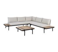 Beliani Garden Corner Sofa With Table 5 Seater Bellariva Eucalyptus Wood Off-White