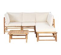 Garden Corner Sofa with Table 5 Seater CERRETO Bamboo Off-White Left Hand