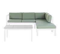 Beliani Garden Corner Sofa With Table 5 Seater Messina Left Hand Metal Green, Green