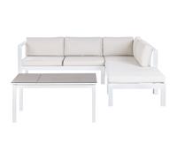 Beliani Garden Corner Sofa With Table 5 Seater Messina Left Hand Off-White Metal