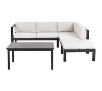 Beliani Garden Corner Sofa With Table 5 Seater Messina Left Hand Off-White Metal