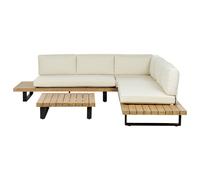 Garden Corner Sofa with Table 5 Seater MYKONOS Certified Acacia Wood Off-White Right Hand