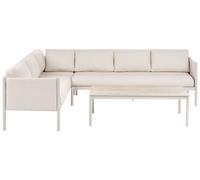 Beliani Garden Corner Sofa With Table 5 Seater Tonara Metal Light Beige Right Hand