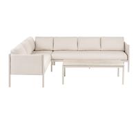 Beliani Garden Corner Sofa With Table 5 Seater Tonara Metal Light Beige Right Hand