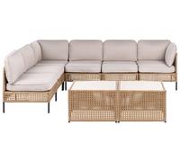 Beliani Garden Corner Sofa With Table 6 Seater Omegana Modular Pe Rattan Light Beige