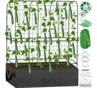 Garden Cucumber Trellis for Outdoor Climbing Plants, Update Large Metal Garden Trellis with Grow Bag, Nylon Garden Netting for Raised Bed, Vegetables, Pumpkin, Zucchini, Fruit, Flowers