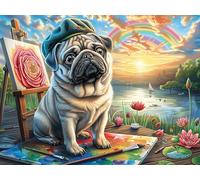 Garden Cute Pug 1000 Pieces Jigsaw Puzzle Radiant Whimsical Menagerie For Men Educational Decompression Adults Anxiety Memory Care Mothers Valentines Premium 1000 PCS