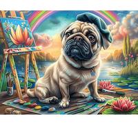 Garden Cute Pug 500 Piece Complete DIY Jigsaw Puzzle Dreamy Scenic Fauna Collectors Mind Relaxation Educational Decorative Puzzle Gifts for Adults Wooden Cardboard 500 PCS