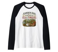 Garden Dad Powered By Tea and Tomatoes Funny Gardening Raglan Baseball Tee