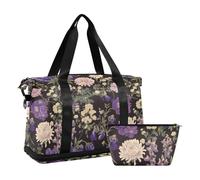 Garden Daisy Purple Foldable Travel Tote Bag Weekender Overnight Bag with Toiletry Bag for Trekking