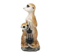 Garden Decor with Siricati - Outdoor Resin Figurine with Solar Lantern, Meerkat Mother and Puppy Sculpture | Yard and Lawn Ornament, Realist Collector's Statue