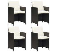 Garden Dining Chair 4pcs Set Black PE Rattan Powder-Coated Steel Cream Cushions