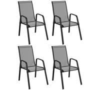 Garden Dining Chair Set 4pc Black Metal Frame Breathable Mesh 54x75.5x95cm Stack