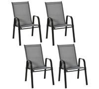 Outsunny Set of 4 Garden Dining Chair Set Outdoor w/ High Back Armrest Grey