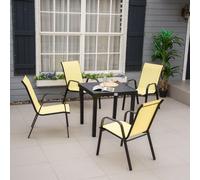 Garden Dining Chair Set Outdoor w/ High Back Armrest Beige Set of 4