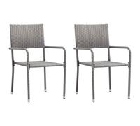 Garden Dining Chairs 2 Pcs Stackable Grey Poly Rattan