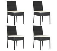 Garden Dining Chairs Black Poly Rattan Powdercoat Steel 57x44x88cm 4pc CreamCush