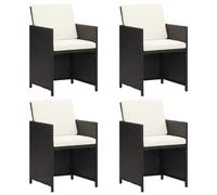 Garden Dining Chairs Set of 4 Black Poly Rattan with Cream Cushions 52x56x85 cm