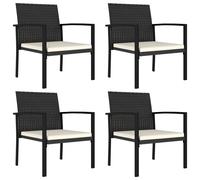 Garden Dining Chairs with Seat Cushions Set of 4 Outdoor Poly Rattan Black