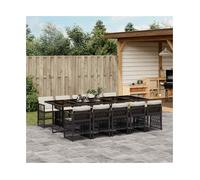 Garden Dining Set 10-Seater Black PE Rattan Tempered Glass w/Cream 275x106x73cm