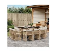 Garden Dining Set 11-piece Beige PE-rattan 165x106x73cm Tempered Glass Table Set