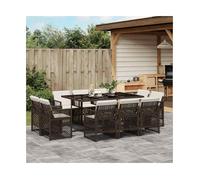 vidaXL 11 Piece Garden Dining Set with Cushions Brown Poly Rattan