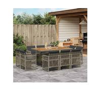 vidaXL 11 Piece Garden Dining Set with Cushions Grey Poly Rattan