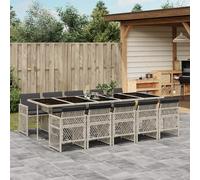 Garden dining set 11-piece light grey PE rattan 275x106x73cm tempered glass incl