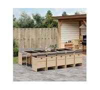 Garden dining set 11-piece PE rattan mix beige 275x106x73cm with cushions chairs