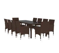 Garden Dining Set 11 Piece Poly Rattan Brown Table Chair 200/250 cm vidaXL